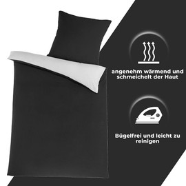 Malika® Seersucker Bed Linen 135 x 200 cm with 80 x 80 cm Pillow Case | ÖkoTex Standard 100 | Fine Seersucker Microfibre Bed Linen | Summer Bed Linen (Black/White, 135 x 200 + 80 x 80 cm)