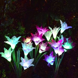 Outdoor Solar Lights – Decorative LED Flowers – Pack of 2 Solar Lilies Patio Décor – Purple & White Solar Powered Garden Decoration Lights -Backyard Lighting – Waterproof Lily Flower (Lily Flower)