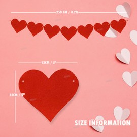 AKH® Valentine's Felt Heart Banner | 2.5M | Valentines Day Banner with String | Heart Garland Hanging for Wedding Anniversary Birthday Engagement Bridal Shower Bachelorette Baby Shower Hen Party Decor