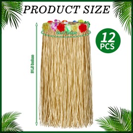 Janmercy 31.5 Inch 12 Pack Natural Raffia Hula Skirt Grass Skirt Flowered Luau Outfits for Birthdays Party Decorations