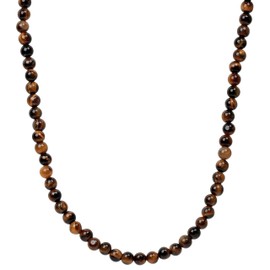 ELEDORO Genuine Tiger's Eye Necklace for Women Made of 925 Silver Gold-Plated Carabiner 6 mm 48 cm Plus 5 cm Long, Real tiger eye from Africa, Tigers Eye