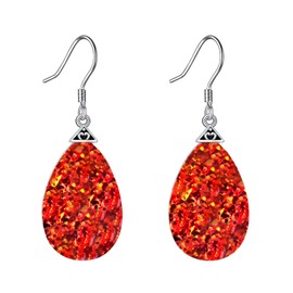 Red Opal Dangle Earrings for Women 925 Sterling Silver Dangle Earrings Teardrop Opal Earrings for Women October Birthstone Opal Jewelry Mothers Day Gifts for Mom Valentines Christmas