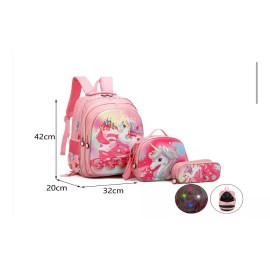 Eco R Combo 3 Piezas Mochila Luz Led + Lonchera + Lapicera Niña