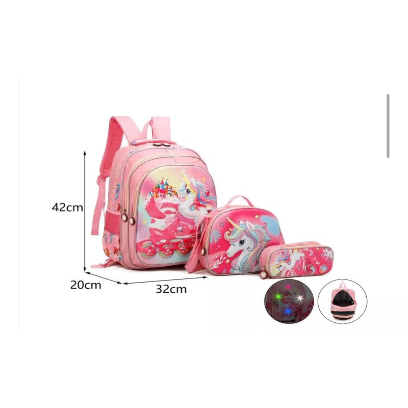 Eco R Combo 3 Piezas Mochila Luz Led + Lonchera