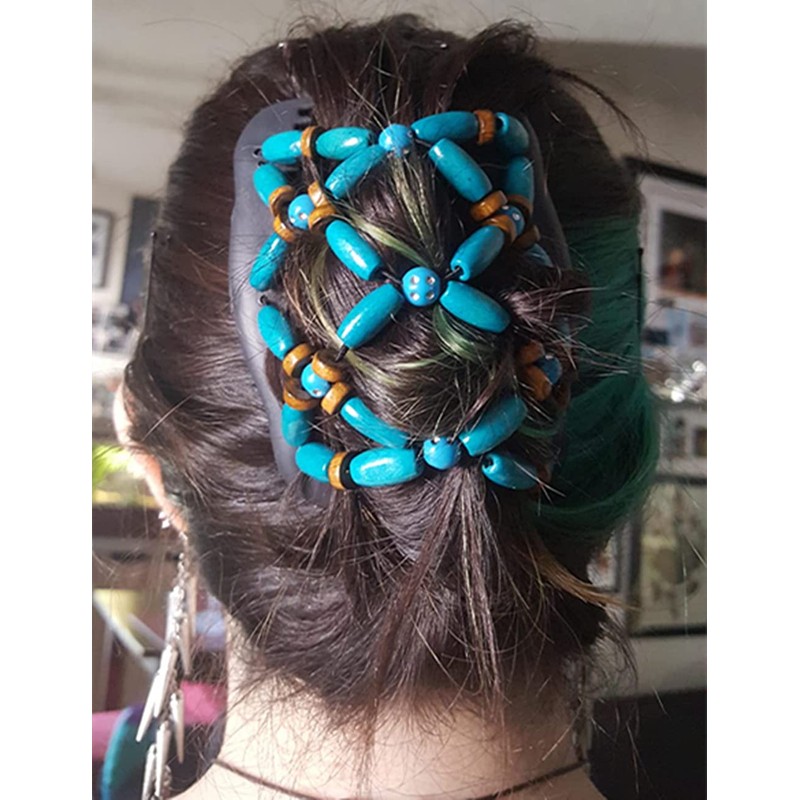 Yeshan Magic Hair Side Combs for Women Wood Beaded Stretch