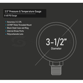 Supply Giant 3.5" inch Dial Utility Dry Water Pressure Gauge, Ideal for Swimming Pool Filter - Spa - Sprinkler - Well Pump - Aquarium - Water Hose, 1/4" NPT Brass, Lower Mount Connection (0-60 psi)