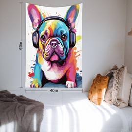 Buyidec Colorful French Bulldog Tapestry Wall Hanging Art Deco Tapestries for Bedroom Living Room Dorm