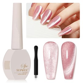 SUPWEE Pink Cat Eye Gel Nail Polish, Holographic Magnetic Gel Nail Polish Glitter Shimmer Gel Polish with Magnet Soak Off U V Gel Salon DIY at Home, 0.5 OZ