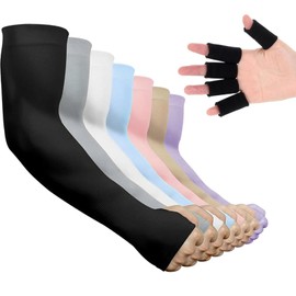ELUBLU Pack of 7 UV Protection Compression Arm Sleeves for Men and Women, Cooling Sports Cuff for Football, Volleyball Arm Protectors, Arm Sleeves, Basketball, Cycling and Hiking with 5 Finger