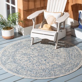 SAFAVIEH Courtyard Collection 4' Round Grey/Navy CY8680 Indoor/ Outdoor Patio Backyard Mudroom Area Rug