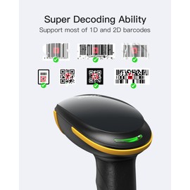 Inateck Inateck Barcode Scanner Bluetooth, 1D 2D QR Code Scanner Wireless, 1 Aufladung 3 Monate, Handscanner Kabellos mit APP und SDK, BCST-23