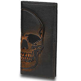 DK86 Skull Long Wallet For Men Full Grain Leather with Hand Burnished Rfid Blocking Rodeo Wallet Bifold Wallet Skull Wallet