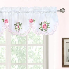Molaxhome Beautiful Dazzling Embroidered Window Valance,Rod Pocket Valance and Tiers for Home Decor (Pink, 146 x 35 cm)