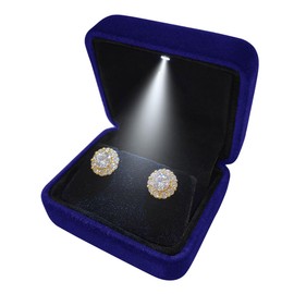 GBYAN Velvet Earring Box with LED Light, Stud Earring Gift Box Jewelry Display Case for Proposal,Engagement, Wedding and Birthday,Blue