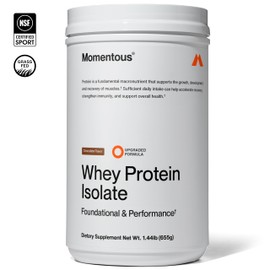 Momentous Essential Grass-Fed Whey Protein Powder - 20 g Whey Isolate Protein - NSF Certified for Sport® - Gluten-Free - 25 Servings for Essential Everyday Use - Chocolate - Package May Vary