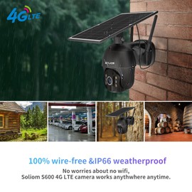 S600 4G LTE Security Camera Outdoor, Solar Powered Cellular Security Camera Wireless, Pan Tilt 360°View Full,1080P Night Vision, 2 Way Talk, PIR Motion Sensor, No WiFi, Unlimited Data Plan Black