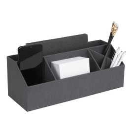 Bigso Box of Sweden Elisa Desk Organiser with 4 Compartments - Organiser System for Notes, Paper Clips, Pens etc. - Fibreboard and Paper Sorting Box in Linen Look - Black