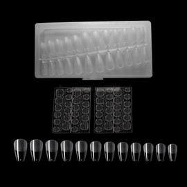 BenePoint 240Pcs Coffin Fake Nails Tips, Clear Gel Nail Tips Coffin Press On Nails with Storage Box& 48Pcs (2 Sheets) Nail Adhesive Tabs, Reusable False Nail Tips Acrylic Nail Tips(Coffin, Short)