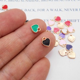 WAY DENG 200 pcs Mix Enamel Tiny Heart Alloy Charm Gold Love Pendant Bracelet Earring Making Crafts Valentine's Day Wedding Jewelry DIY 6x8mm