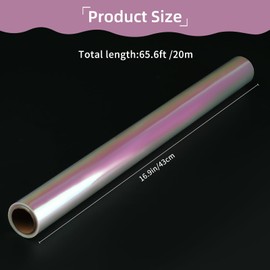 Iridescent Cellophane Wrap Roll, 66 Ft x 17 In Rainbow Colored Holographic Wrapping Paper, Transparent 3Mil Thicker Cellophane Roll, Gift Baskets Wrap Cellophane Film for Gifts, Flowers, Christmas Wrapping