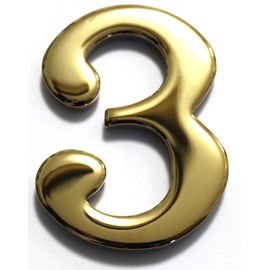 2" Solid Brass Mailbox Number #3 / Better Box Mailboxes Two Inch Tall Numbers with 3M Peel and Stick Auto Grade Adhesive - Clear Coat Sealed Weatherproof BN3