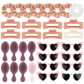 Elcoho 32 Pieces Bridesmaid Scrunchies Proposal Gifts Bachelorette Hair Claws Scrunchies Hair Clip Heart-shaped Sunglasses Girls Combs Gift for Bridesmaid Wedding Party Favors, Rose Gold+White