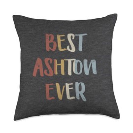 Best Ashton Ever Retro Vintage Name Gift Dark Heather Gray Throw Pillow