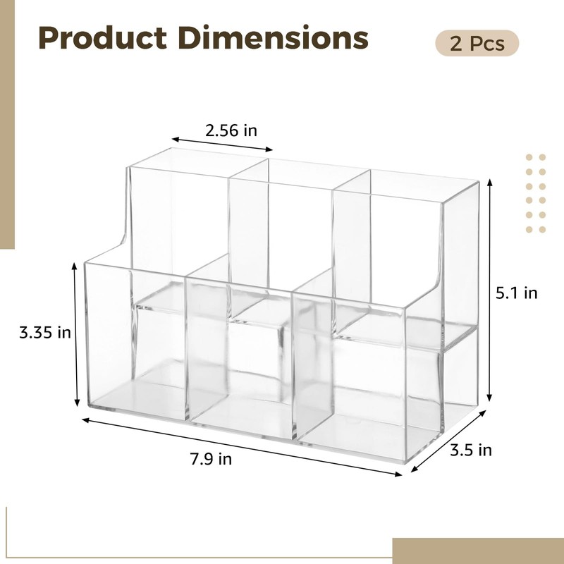 2PCS Acrylic Drink Packet Organizer, 6-Compartment 2-Tier Water Flavor Packet