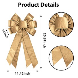 Vintage Champagne Wreath Bow - 20 * 11in Golden Edged Velvet Tree Topper Ornament for Xmas Winter Home Decor