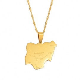 Nigeria Map Pendant Necklace Africa Nigerian Map With City Name Pendant Necklace, 40cm, Copper, Agate