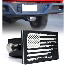 Xprite Aluminum Trailer Hitch Cover, Heavy Duty 2 Inch Tow Rear Receivers Plug Covers Guard, USA American U.S. Retro Flag Metal Emblem, for Pickup Trucks SUV Cars