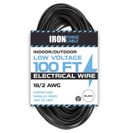 IRON FORGE CABLE 18/2 Low Voltage Landscape Wire - 100ft Indoor/Outdoor Low-Voltage Copper Cable, Black