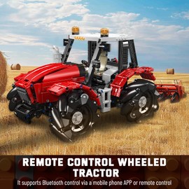 Mould King 18037 Wheeled Tractor Building Block Kits, 360° Fully Movable Red Farm Tractor with Remote Control, Gift for Kids Age 8+/Adult Collections Enthusiasts (1392+ PCS)