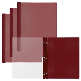 Winnable Clear Front Report Covers, 3-Prong, Letter Size, Red, 3 Pack