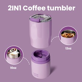 BOTTLE BOTTLE Stainless Steel Tumblers with Handle, Insulated Tumblers with 2 Lids, 22oz 2IN1 Coffee Tumbler for Home Office and Party, Travel Tumblers for Woman and Man as Gifts(Purple)