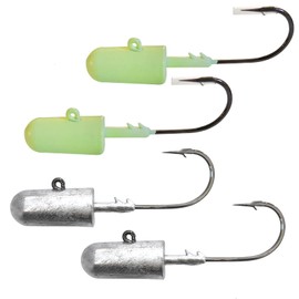 4pcs 2-Color Fish WOW!® 6oz Glow Bullet Jighead Plain Jig Head Bait Lead Weighted swimbait Spin Fish unpainted Jig Heads for Saltwater with 32786 MUSTAD 10/0 Hook 2X Strong Black Nickel Hook