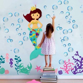 Blue Bubble Gadget Cutout Mural Sticker Background Home Decor Party Decoration for Ocean Coral Reef Mermaid Under the Sea Poolside Home Bath Kid's Bedroom Playroom Wedding Birthday Party Baby Shower