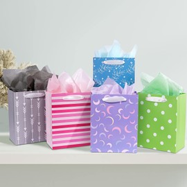 12 Pack Gift Bags Assorted Sizes and Designs, Gift Bags Bulk with Tissue Paper (5 Medium 8", 4 Large 11", 3 Extra Large 14") for Birthday, Baby Showers, Bridal Showers, Easter Day Any Occasion