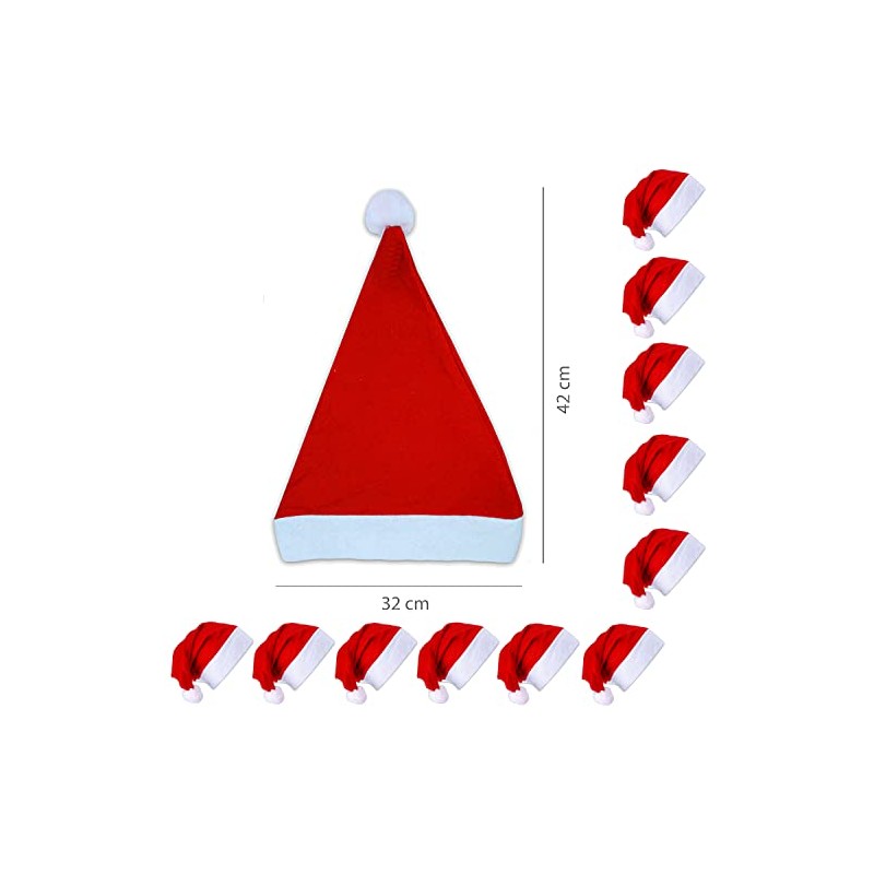 Roomando 12 x Santa Hat Christmas Hat Red with Bobble
