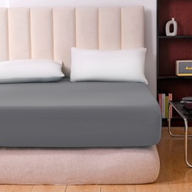 Hafaa Double Fitted Sheet Extra Deep Pocket Bed Sheet 16 inch 40 Cm Soft Brushed Microfiber Breathable Fitted Bed Sheets Shrinkage and Fade Resistant (Grey)