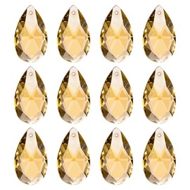 PATIKIL K9 Crystal Pendants Teardrop Beads, 12 Pack 28mm Chandelier Prisms Parts Hanging Beads DIY Lamp for Arts Crafts Decoration, Golden Yellow
