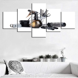 5 Piece Canvas Wall Art Hairdresser Tools and Combs Paintings for Living Room Premium Quality Pictures Beauty Salon Artwork Contemporary House Decor Framed Gallery-Wrapped Ready to Hang(50''Wx24''H)