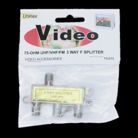 Uninex TA203G: 75-OHM UHF/VHF/FM 3 Way Splitter w/ Screws