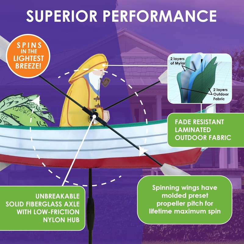 Whirligig Spinner Fisherman 24" – Outdoor Adventure-Themed Design, Weather-Resistant Outdoor
