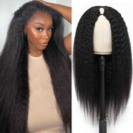 U Part Wigs Human Hair for Women Kinky Straight Human Hair 150% Density U part Wigs Can Be Dyed and Bleached Kinky Straight for Black Women Wig Human Hair 28 inch