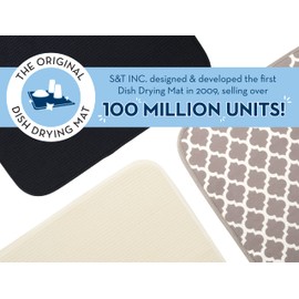 S&T INC. Dish Drying Mat for Kitchen, Absorbent, Reversible Microfiber Dish Mat, 16 Inch x 18 Inch, Black