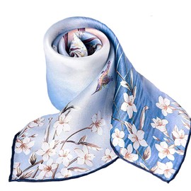 ANDANTINO 100% Pure Mulberry Silk Small Square Scarf -21'' x 21''- Lightweight Neckerchief – Breathable Digital Printed Scarves (Flower&Tree)
