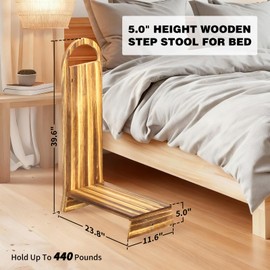 Coocure Wooden One Step Stool with Handle, 5" Height Wooden Step for Bathroom/Kitchen, Solid Wooden Step with trapezoidal feet for Elderly, Adults, Kids to Get in & Out of Bed Easily(440LBs Capacity)