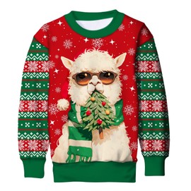 Idgreatim Boys Girls Ugly Christmas Sweatshirt 8T 9T Alpaca Printed Sweater Novelty Pullover Tops for Kids Gift