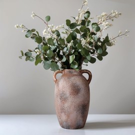 9.8in Rustic Ceramic Vase, Farmhouse Vase with 2 Handle,Vintage Vase for Centerpieces, Boho Vase, Terracotta Flower Vase for Home Decor, Living Room, Shelf Decor, Entryway, Table Decor, Dining Decor